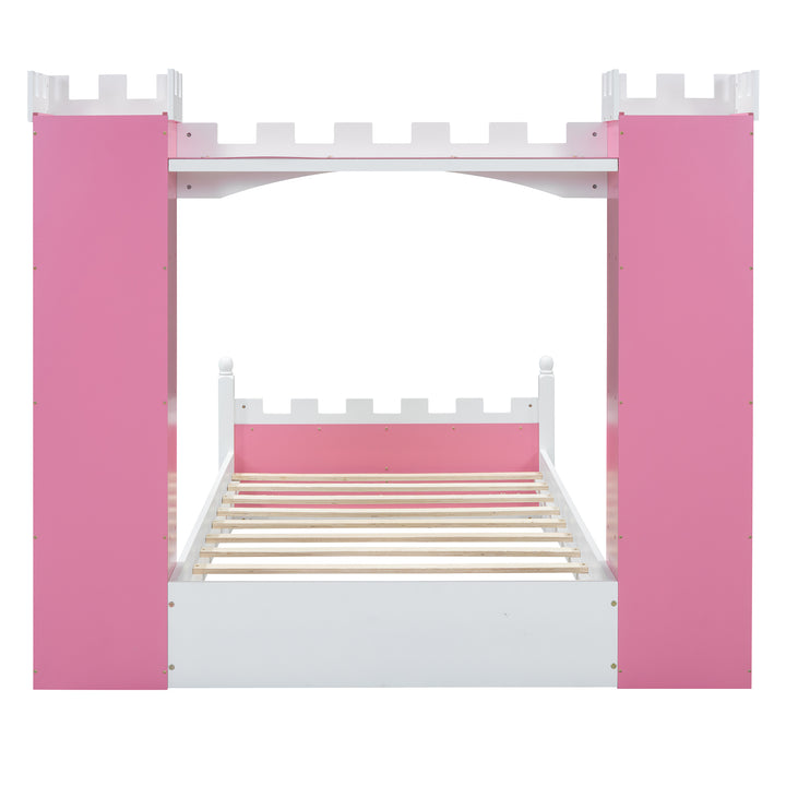 castle-shaped-wooden-twin-bed-with-storage-shelf-pink-white