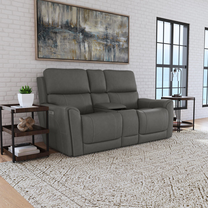 Carter Fabric Power Reclining Loveseat with Console &amp; Power Headrests &amp; Lumbar in Smoke