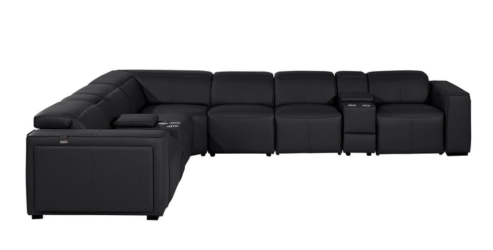 DivanItalia 1224 8-Piece U-Shaped Sectional Sofa in Top Grain Italian Leather with 4 Power Recliners &amp; Power Headrests – with Console - Black