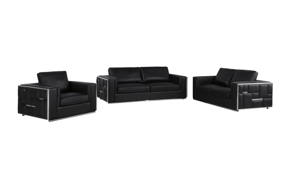 DivanItalia 1130 3-Piece Sofa Set in Top-Grain Italian Leather - Black