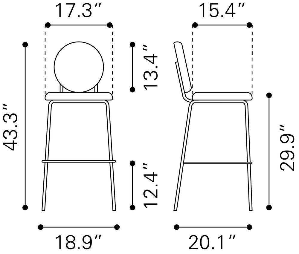 Zuo Modern 109806 Odessa Barstool (Set of 2) Green & Gold