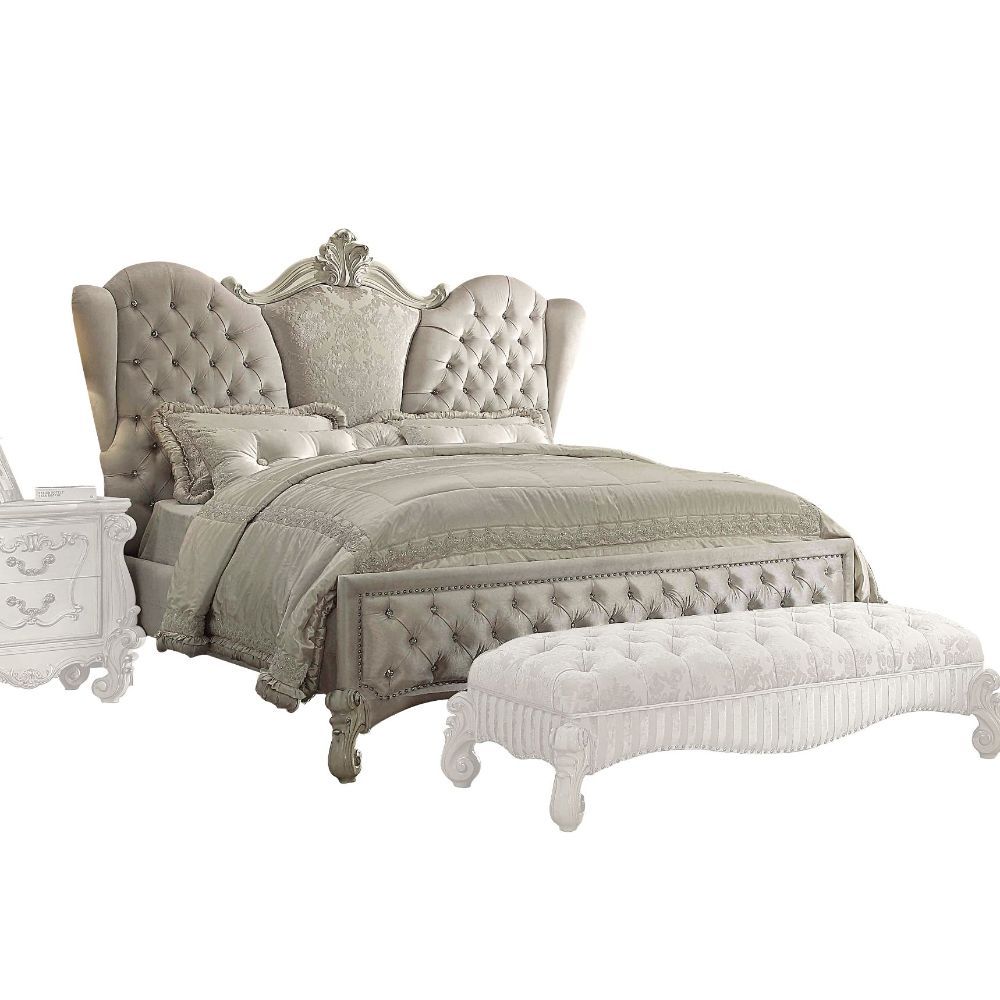 ACME Furniture Versailles Eastern King Bed Ivory Velvet & Bone White