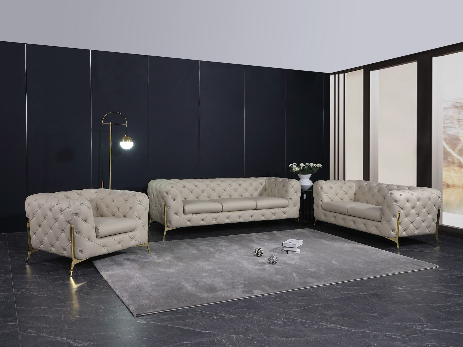 Global United Furniture DivanItalia 970 Italian Leather Beige Sofa Set
