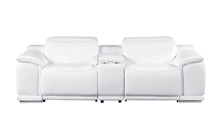 DivanItalia 9762 3-Piece Modular Power Reclining Console Loveseat with 2 Power Recliners in Top Grain Italian Leather - White