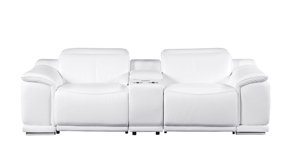 DivanItalia 9762 3-Piece Modular Power Reclining Console Loveseat with 2 Power Recliners in Top Grain Italian Leather - White