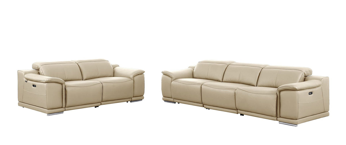 DivanItalia 9762 5-Piece Modular Power Reclining Sofa and Loveseat Set 5 Power Recliners in Top Grain Italian Leather - Beige