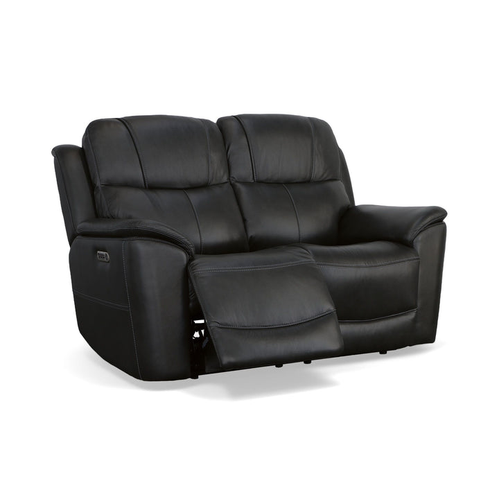 Crew Leather Power Reclining Loveseat with Power Headrests &amp; Lumbar in Raven