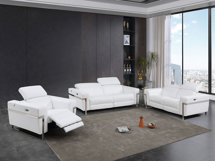 DivanItalia 990 Power Reclining 3-Piece Sofa Set with Power Headrest in Top-Grain Italian Leather - White