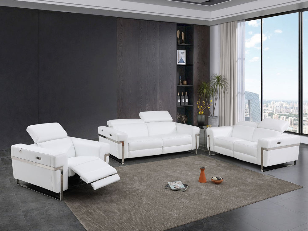 DivanItalia 990 Power Reclining 3-Piece Sofa Set with Power Headrest in Top-Grain Italian Leather - White