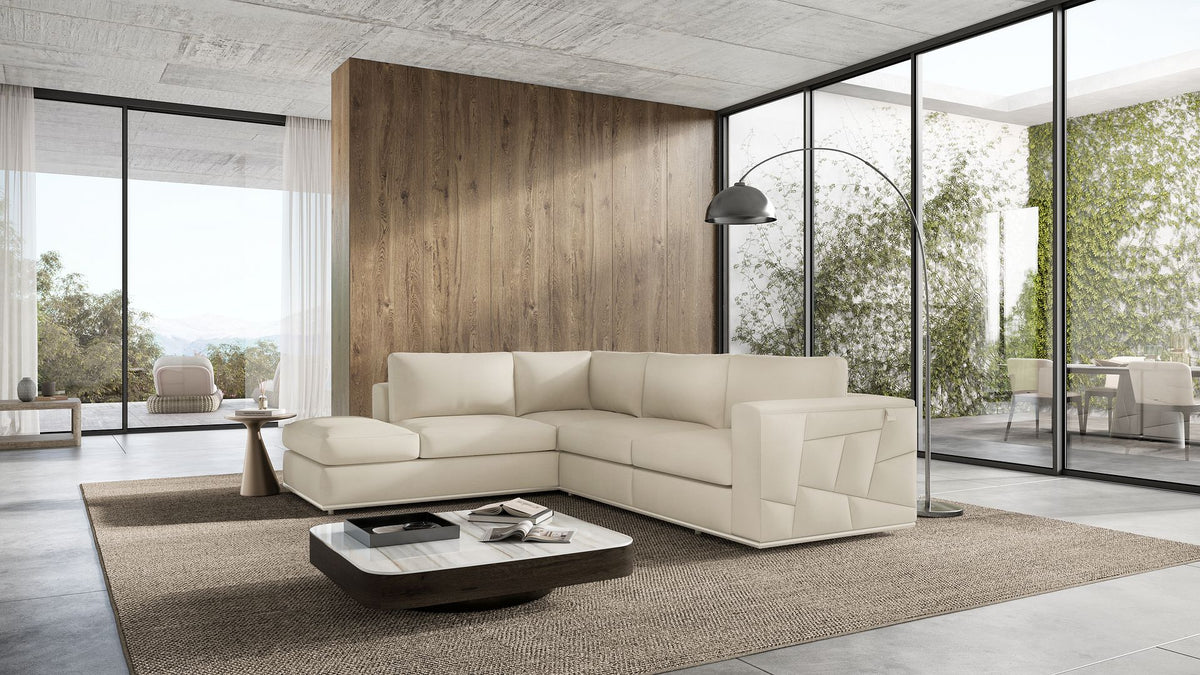 DivanItalia 998 Left Arm Facing Sectional in Top-Grain Italian Leather - Beige