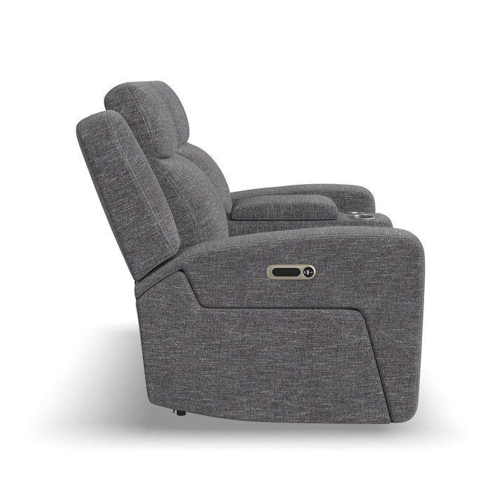 Ridge Fabric Power Reclining Loveseat with Console and Power Headrests in Granite