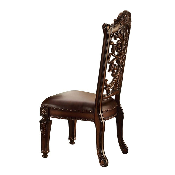 Vendome Side Chair (Set-2) in Brown Synthetic Leather &amp; Cherry Finish