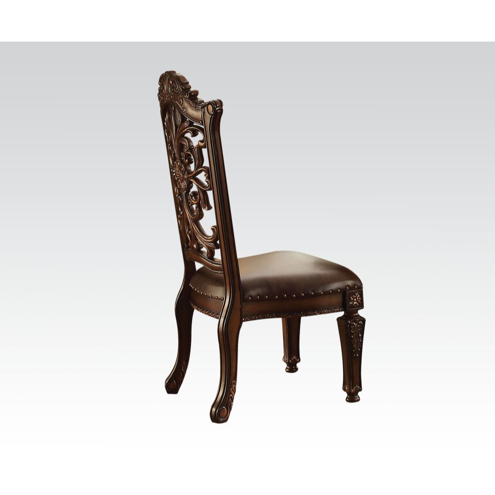 Vendome Side Chair (Set-2) in Brown Synthetic Leather & Cherry Finish