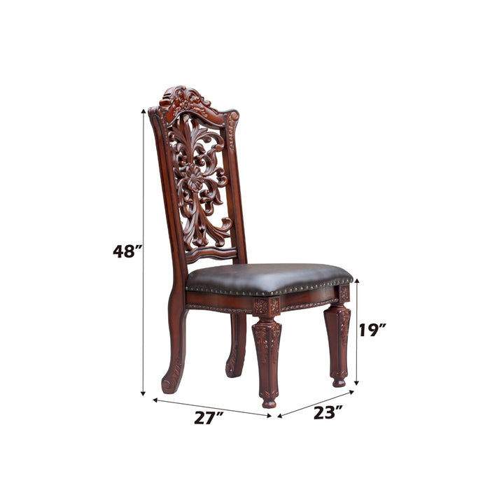 Vendome Side Chair (Set-2) in Brown Synthetic Leather &amp; Cherry Finish - dimensions