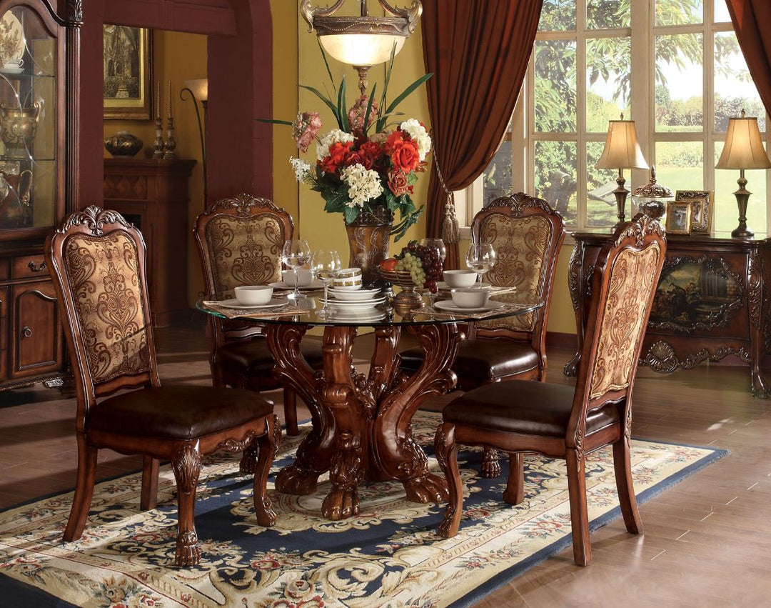 Dresden Dining Table in Cherry Oak & Clear Glass