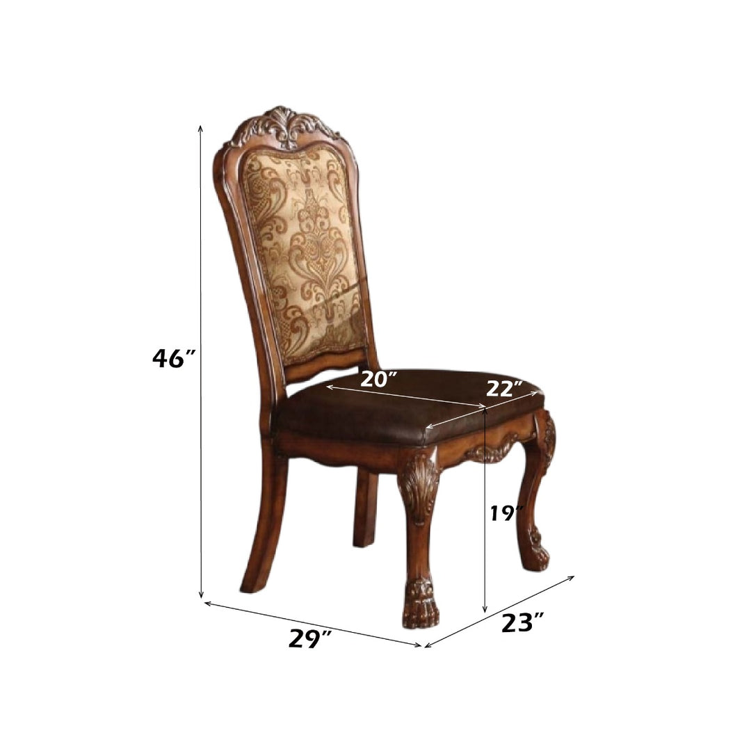 Dresden Side Chair (Set-2) in Vintage Synthetic Leather Seat & Floral Fabric Back & Cherry Oak Finish