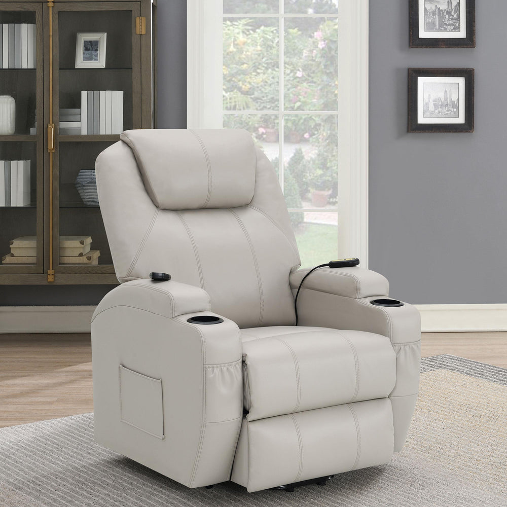 Coaster Furniture 600497P Sanger Upholstered Power Lift Massage Recliner Champagne