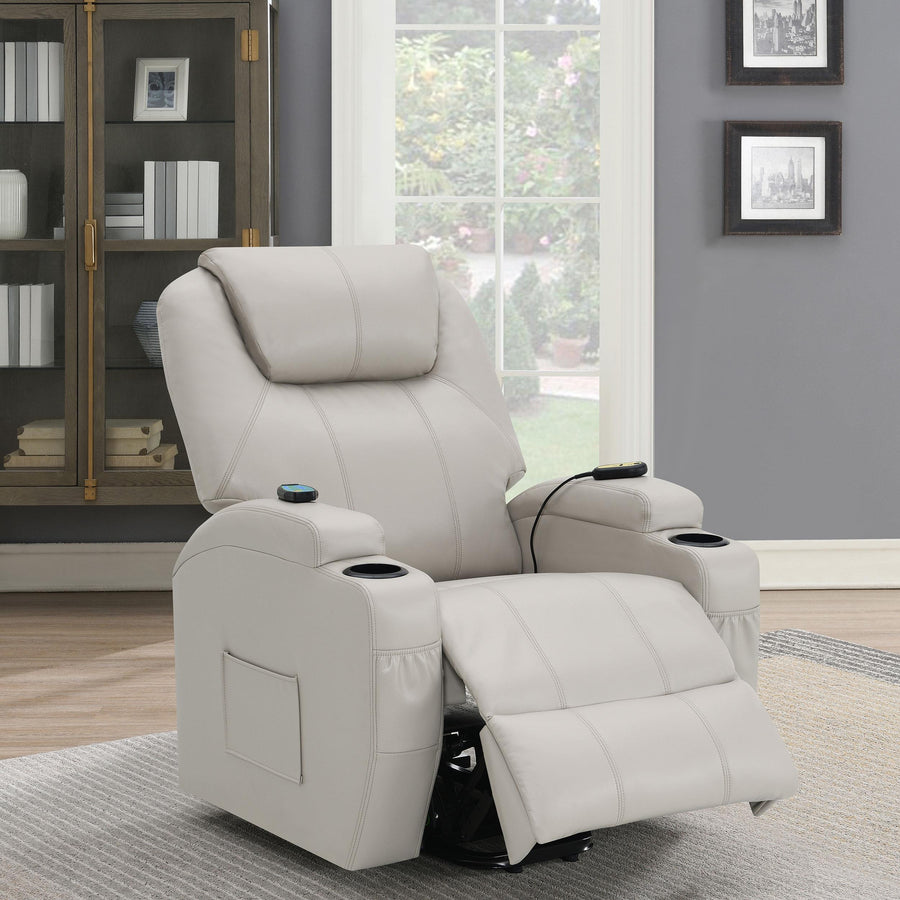 Coaster Furniture 600497P Sanger Upholstered Power Lift Massage Recliner Champagne