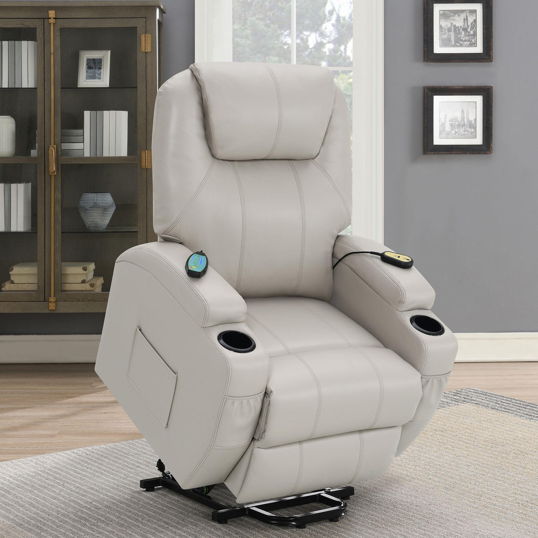 Coaster Furniture 600497P Sanger Upholstered Power Lift Massage Recliner Champagne
