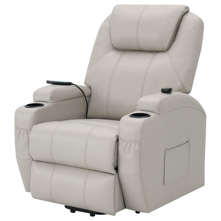 Coaster Furniture 600497P Sanger Upholstered Power Lift Massage Recliner Champagne
