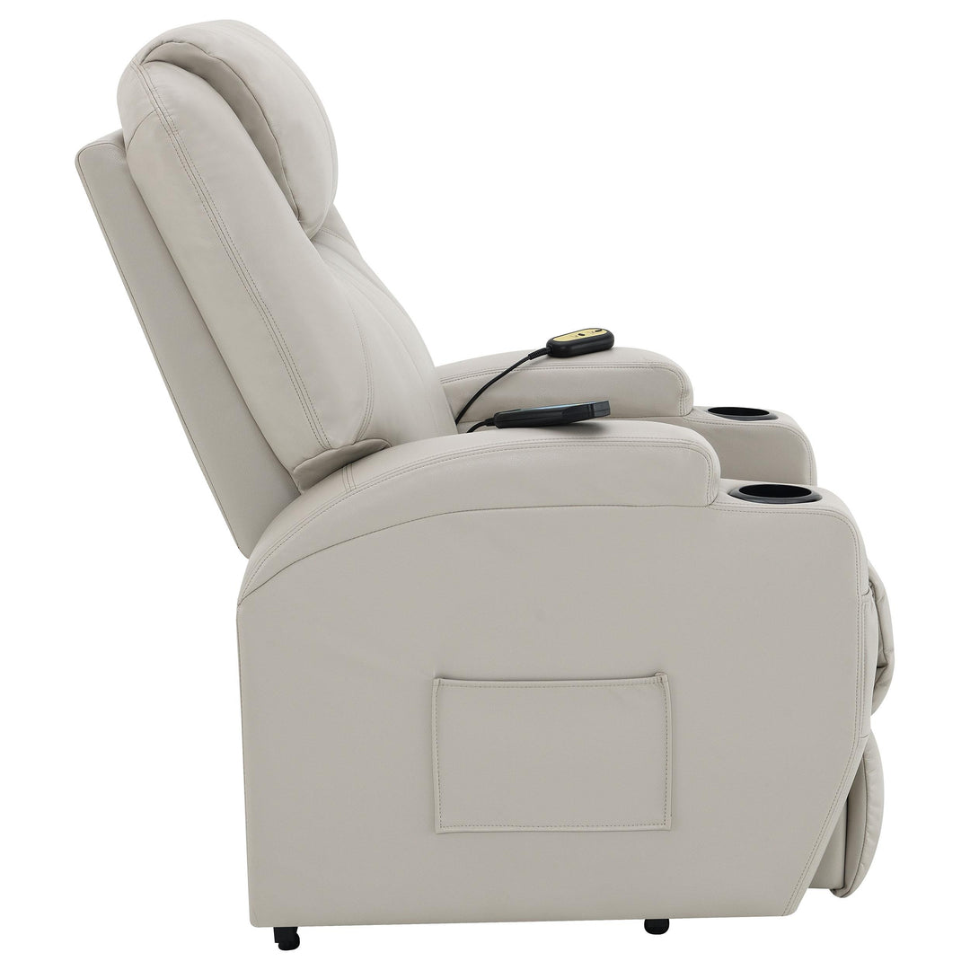 Coaster Furniture 600497P Sanger Upholstered Power Lift Massage Recliner Champagne
