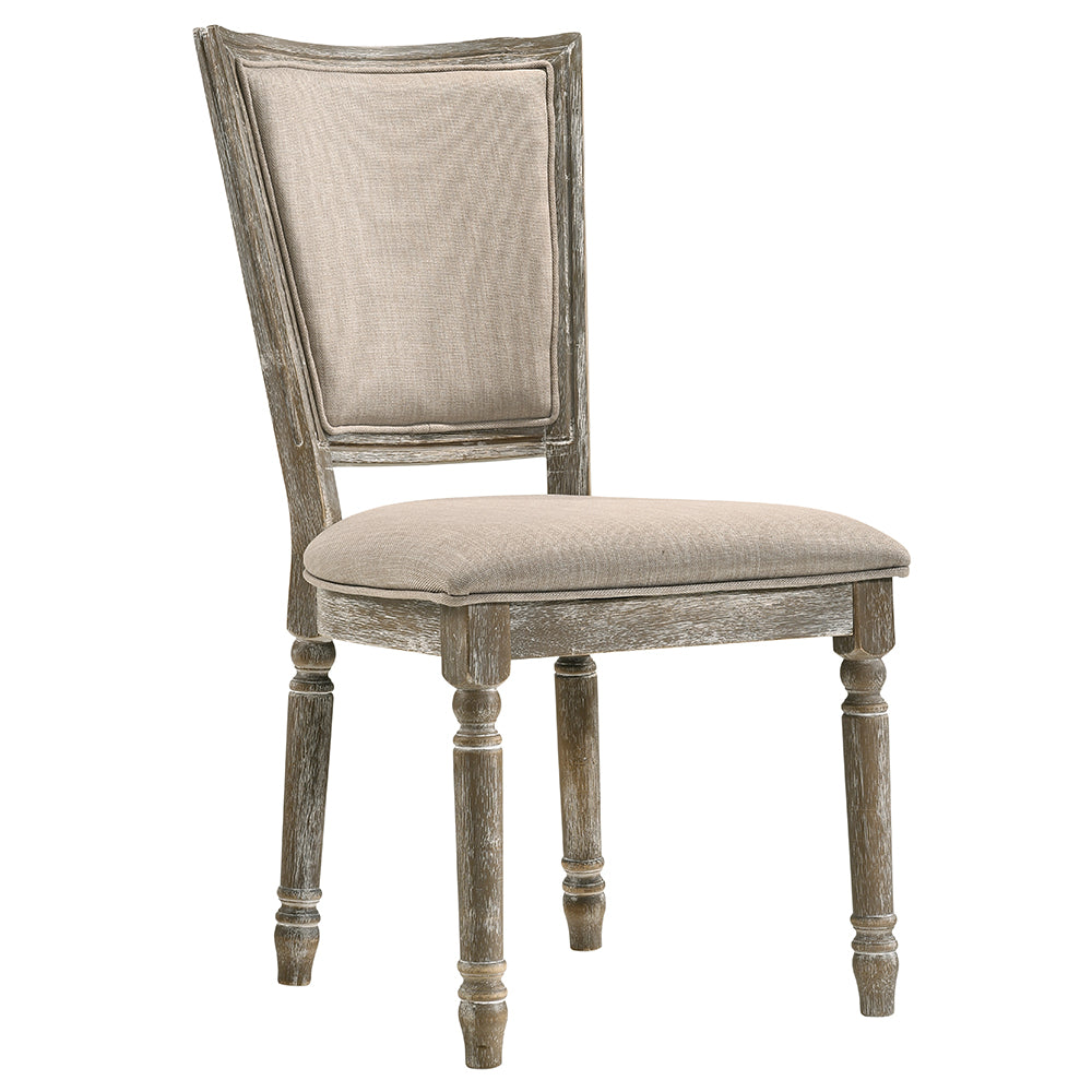 Gabrian Side Chair (Set-2) in Two-tone Beige Fabric & Reclaimed Gray Finish