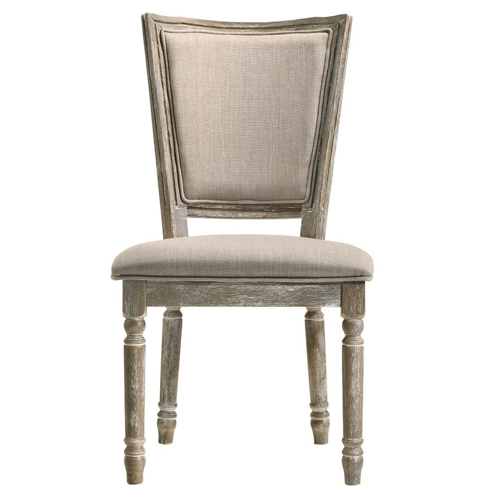 Gabrian Side Chair (Set-2) in Two-tone Beige Fabric & Reclaimed Gray Finish