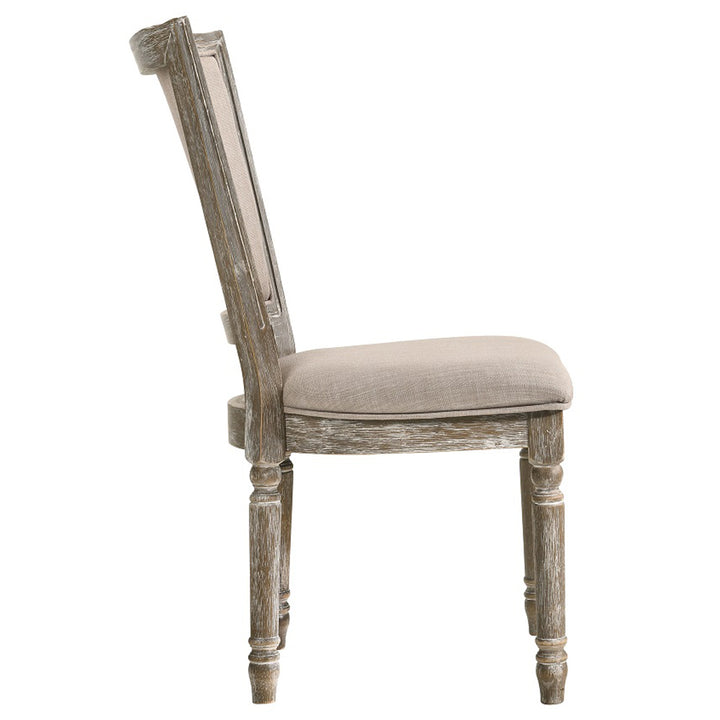 Gabrian Side Chair (Set-2) in Two-tone Beige Fabric &amp; Reclaimed Gray Finish