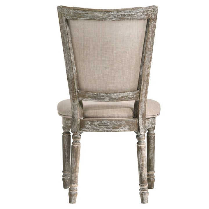 Gabrian Side Chair (Set-2) in Two-tone Beige Fabric &amp; Reclaimed Gray Finish