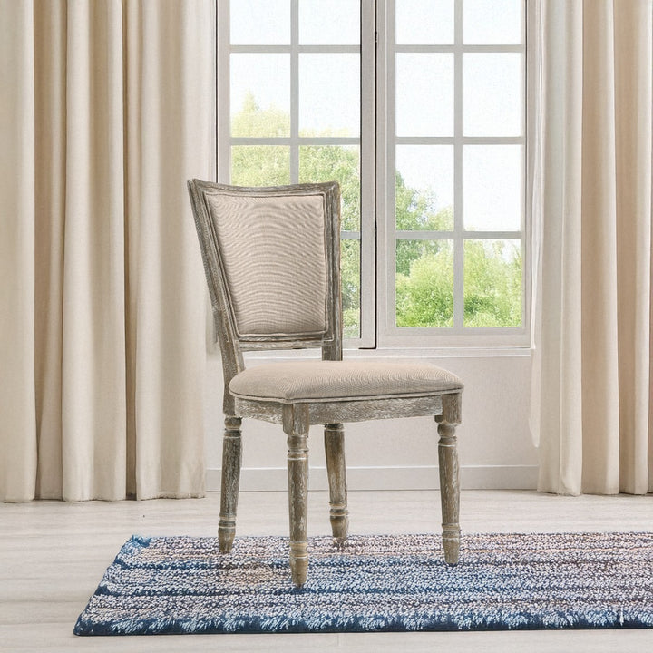 Gabrian Side Chair (Set-2) in Two-tone Beige Fabric &amp; Reclaimed Gray Finish