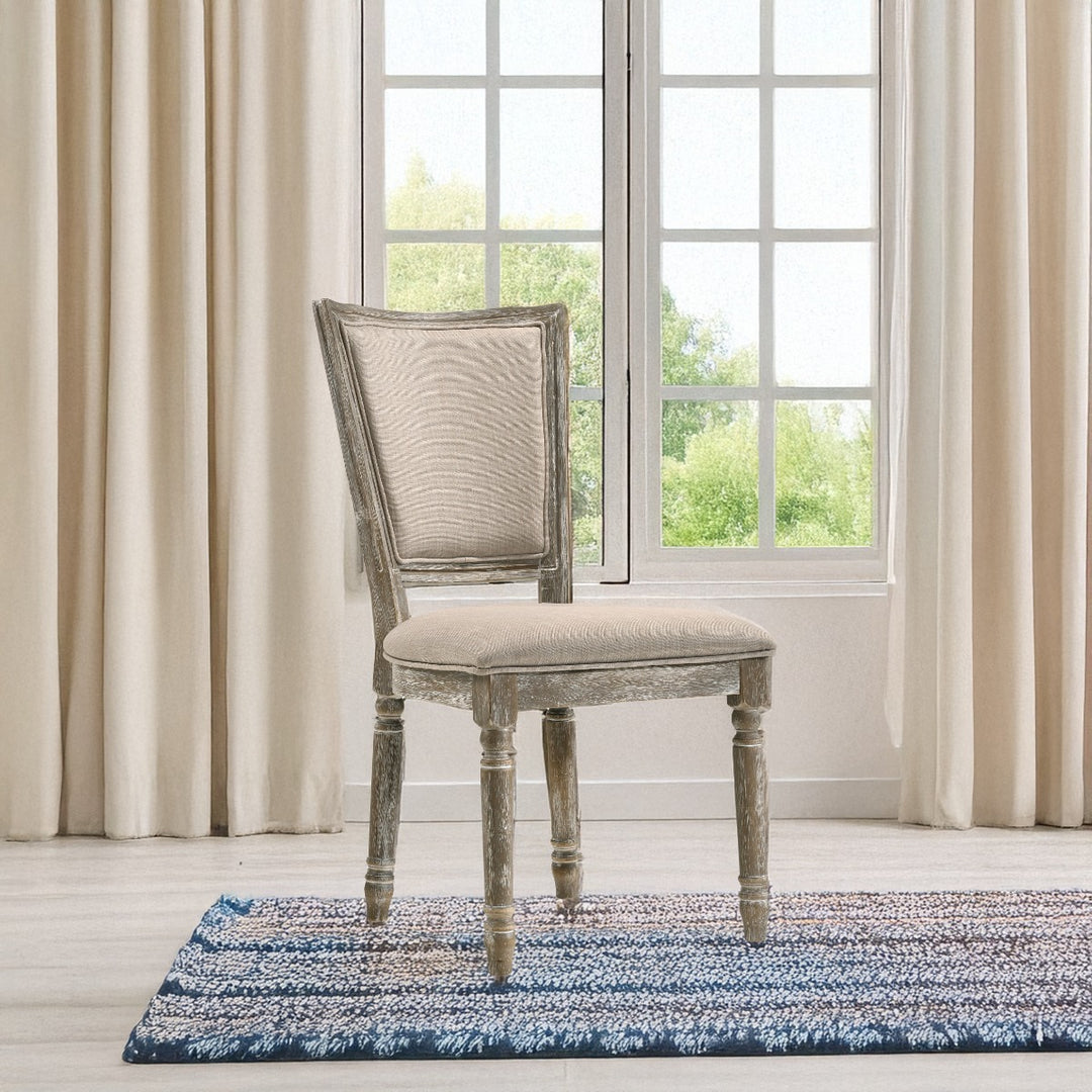 Gabrian Side Chair (Set-2) in Two-tone Beige Fabric & Reclaimed Gray Finish