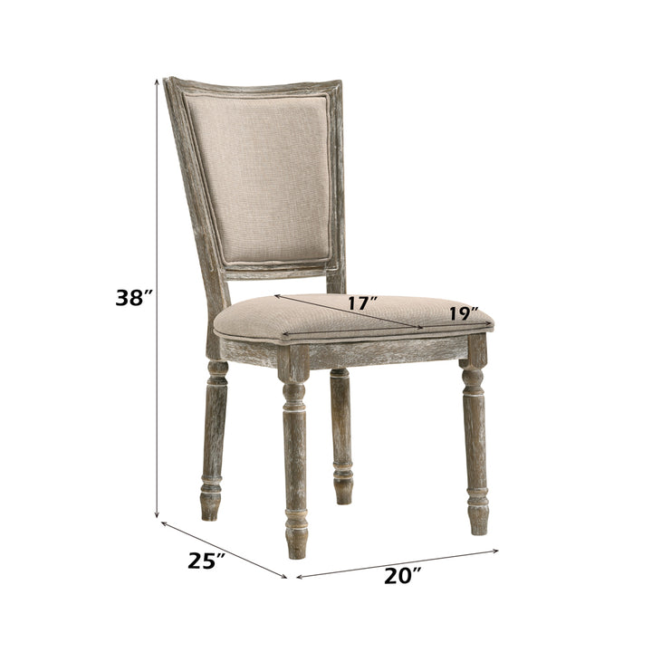Gabrian Side Chair (Set-2) in Two-tone Beige Fabric &amp; Reclaimed Gray Finish - dimensions