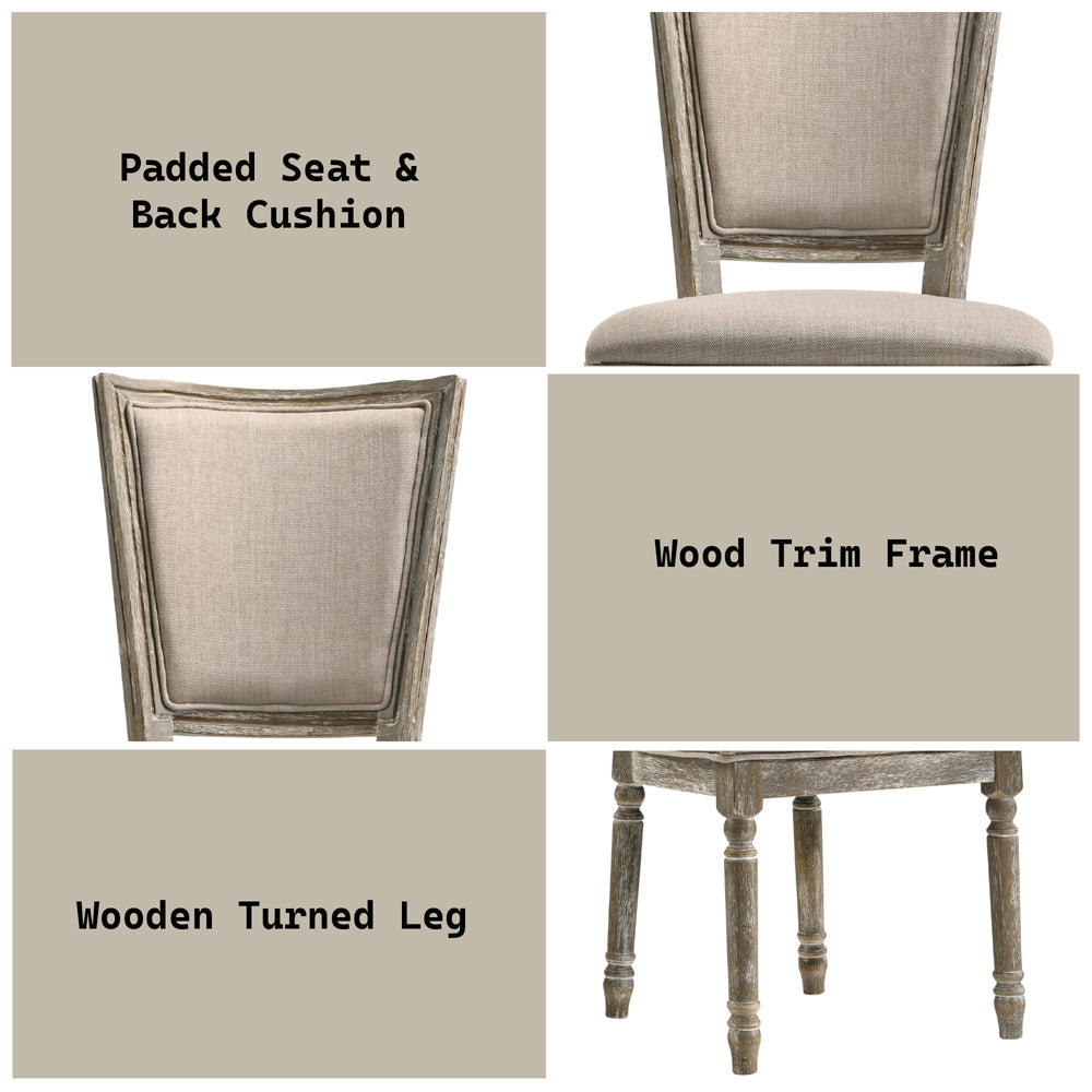 Gabrian Side Chair (Set-2) in Two-tone Beige Fabric & Reclaimed Gray Finish - features