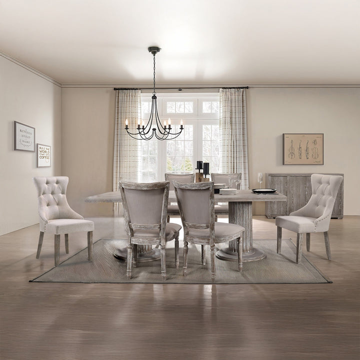 Gabrian Side Chair (Set-2) in Two-tone Beige Fabric &amp; Reclaimed Gray Finish - lifestyle