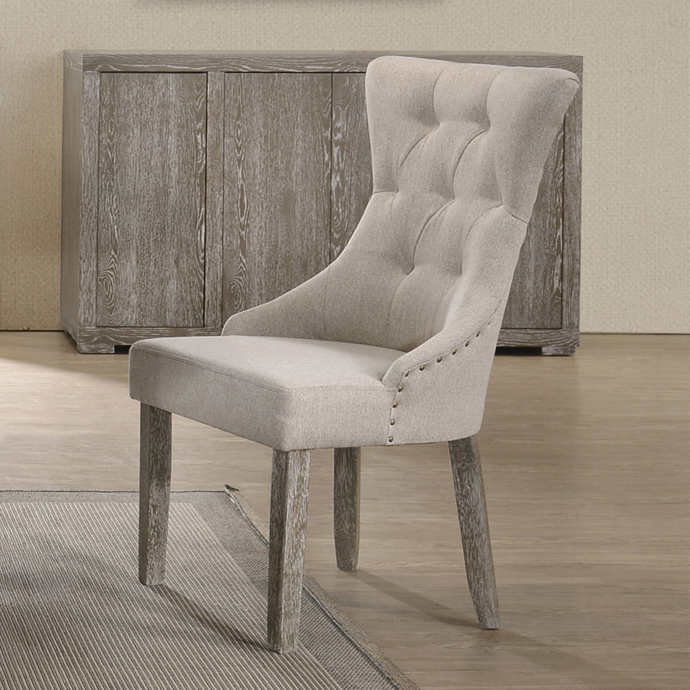 Gabrian Side Chair (Set-2) in Two-tone Beige Fabric & Reclaimed Gray Finish