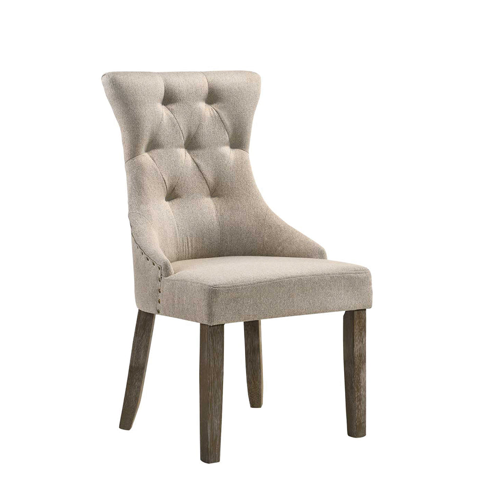 Gabrian Side Chair (Set-2) in Two-tone Beige Fabric & Reclaimed Gray Finish