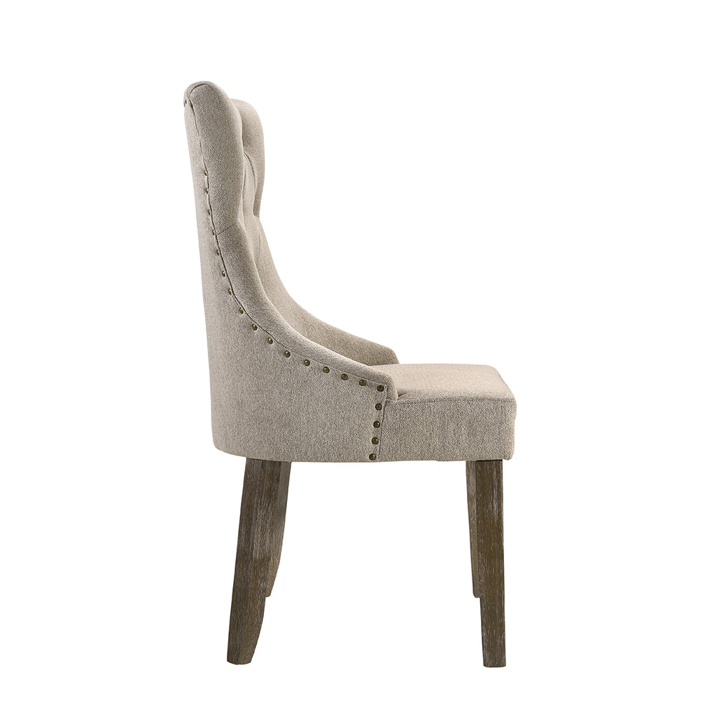 Gabrian Side Chair (Set-2) in Two-tone Beige Fabric & Reclaimed Gray Finish