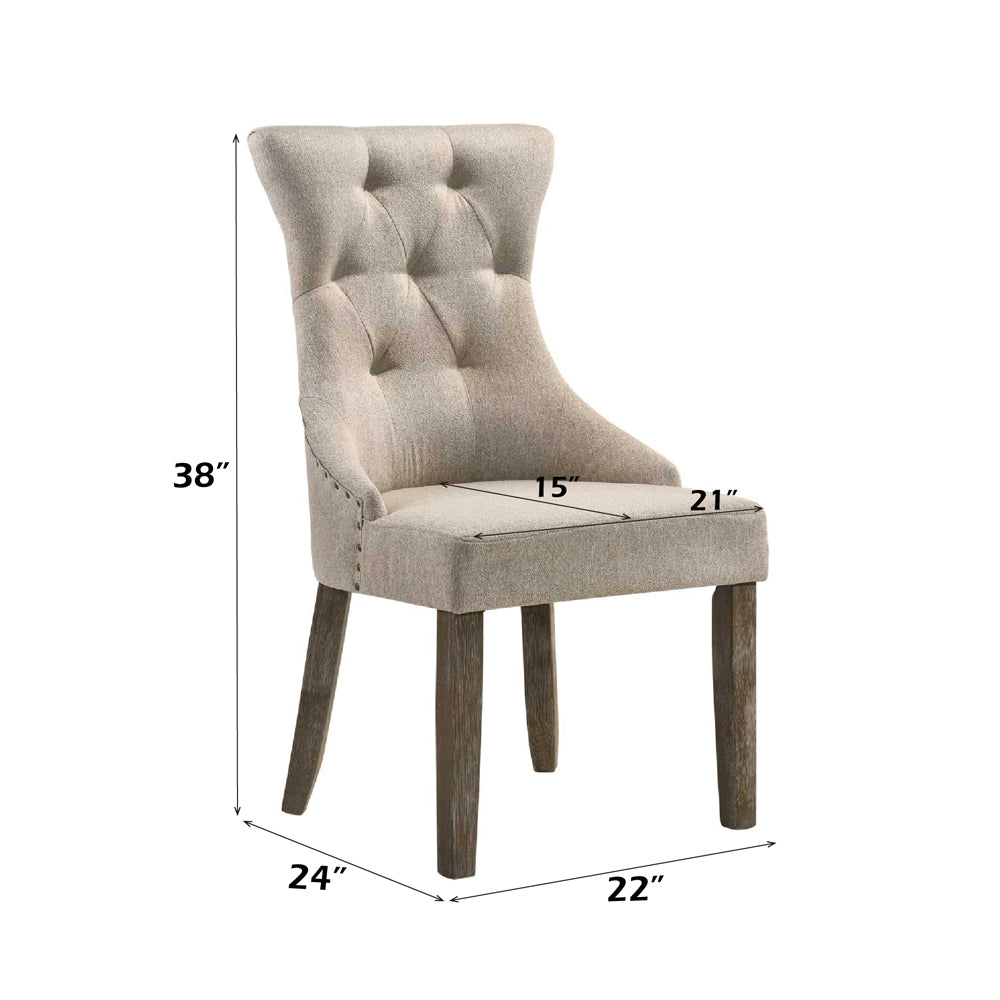 Gabrian Side Chair (Set-2) in Two-tone Beige Fabric & Reclaimed Gray Finish - dimensions