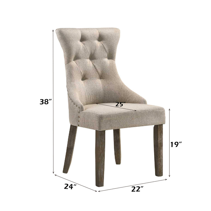 Gabrian Side Chair (Set-2) in Two-tone Beige Fabric &amp; Reclaimed Gray Finish - dimensions