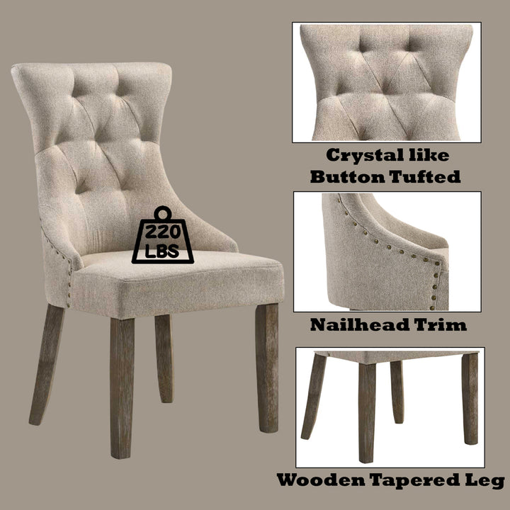 Gabrian Side Chair (Set-2) in Two-tone Beige Fabric &amp; Reclaimed Gray Finish - features