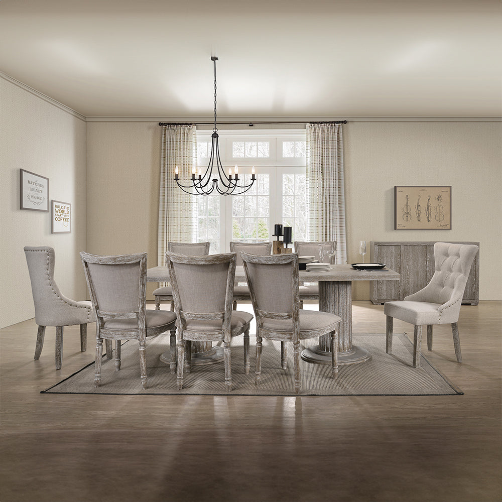 Gabrian Side Chair (Set-2) in Two-tone Beige Fabric & Reclaimed Gray Finish - lifestyle