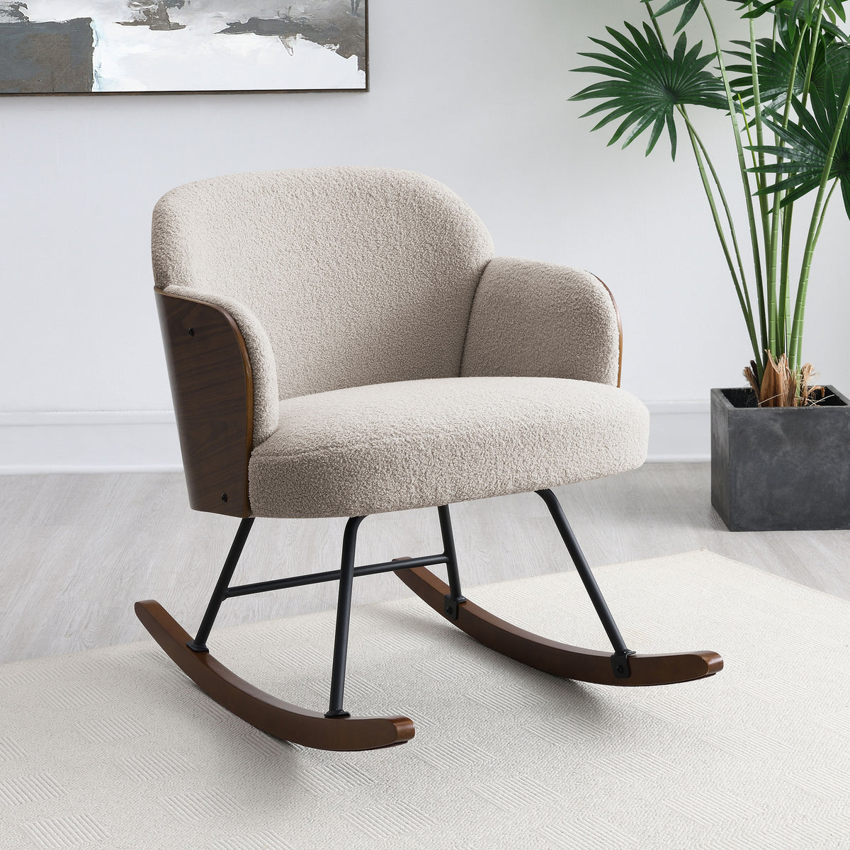 Paige - Boucle Upholstered Mid Back Rocking Chair - Beige