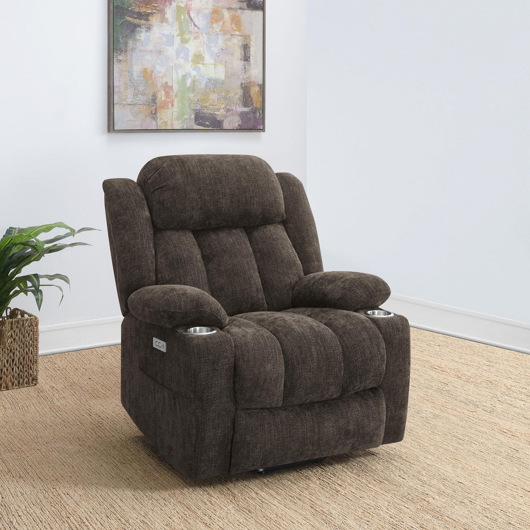 Coaster Furniture 603233P Houston Upholstered Power Lift Recliner Chair Dark Brown