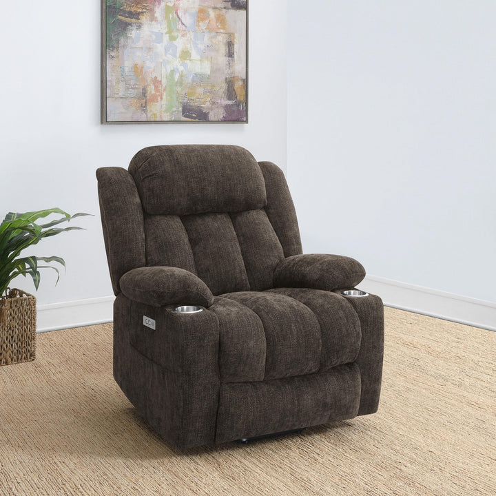Coaster Furniture 603233P Houston Upholstered Power Lift Recliner Chair Dark Brown