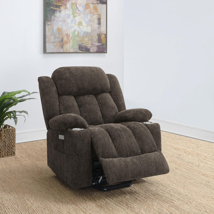 Coaster Furniture 603233P Houston Upholstered Power Lift Recliner Chair Dark Brown