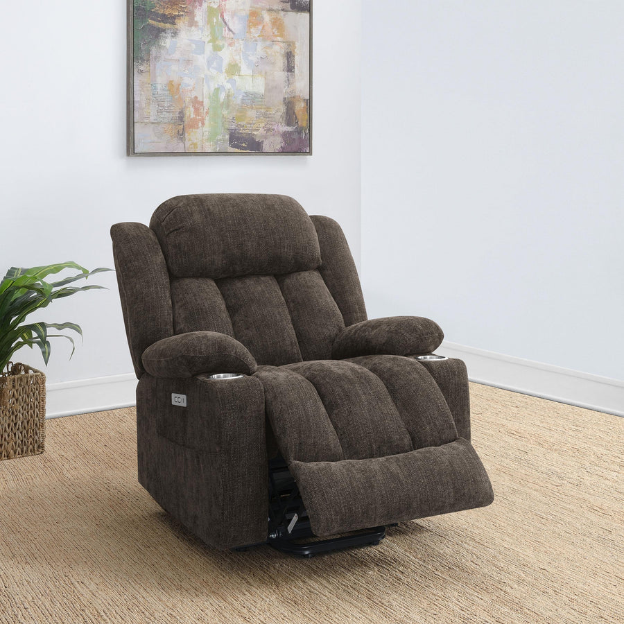 Coaster Furniture 603233P Houston Upholstered Power Lift Recliner Chair Dark Brown