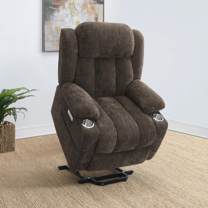 Coaster Furniture 603233P Houston Upholstered Power Lift Recliner Chair Dark Brown