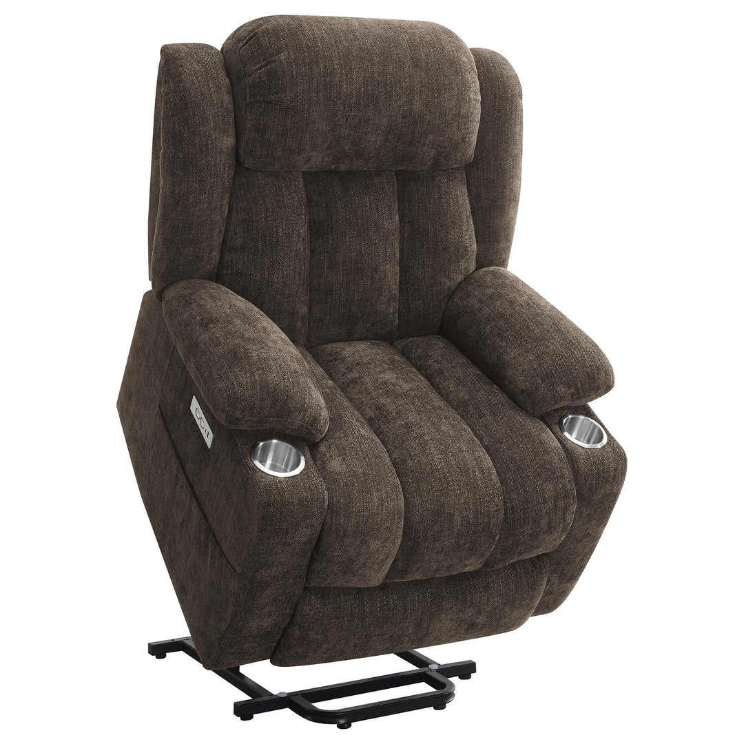 Coaster Furniture 603233P Houston Upholstered Power Lift Recliner Chair Dark Brown