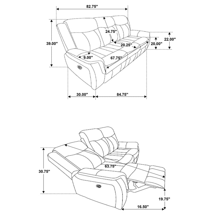 Lawrence - Upholstered Padded Arm Reclining Sofa - Charcoal
