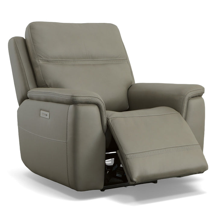 Sawyer Leather Power Recliner with Power Headrest &amp; Lumbar in Grey